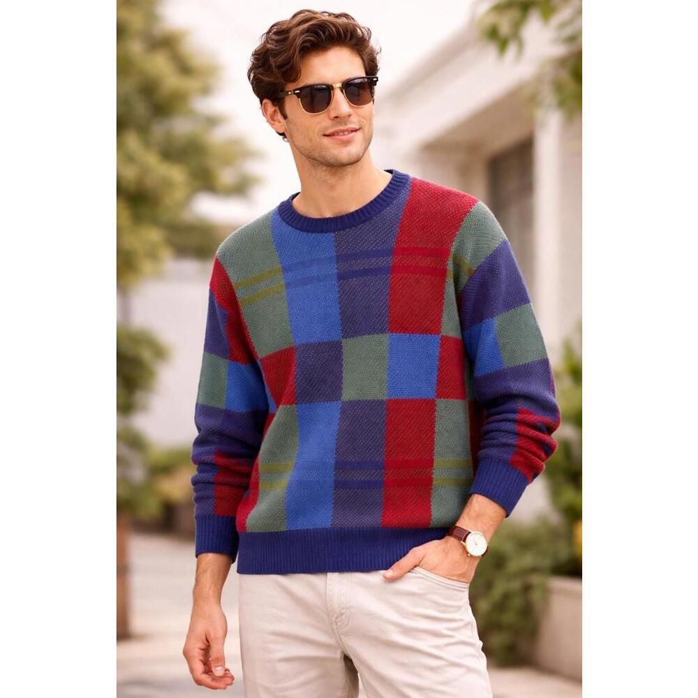 J. Peterman Men’s XXL Woolblend Patchwork Heavyweight Pullover‎ Crewneck Sweater